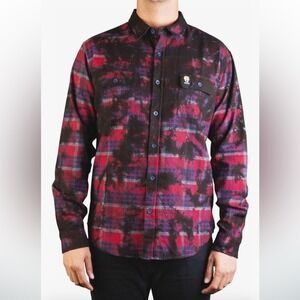 Neff Flannel Shirt Mens Plaid Bleach Tie Dye Button Up‎ Long Sleeve